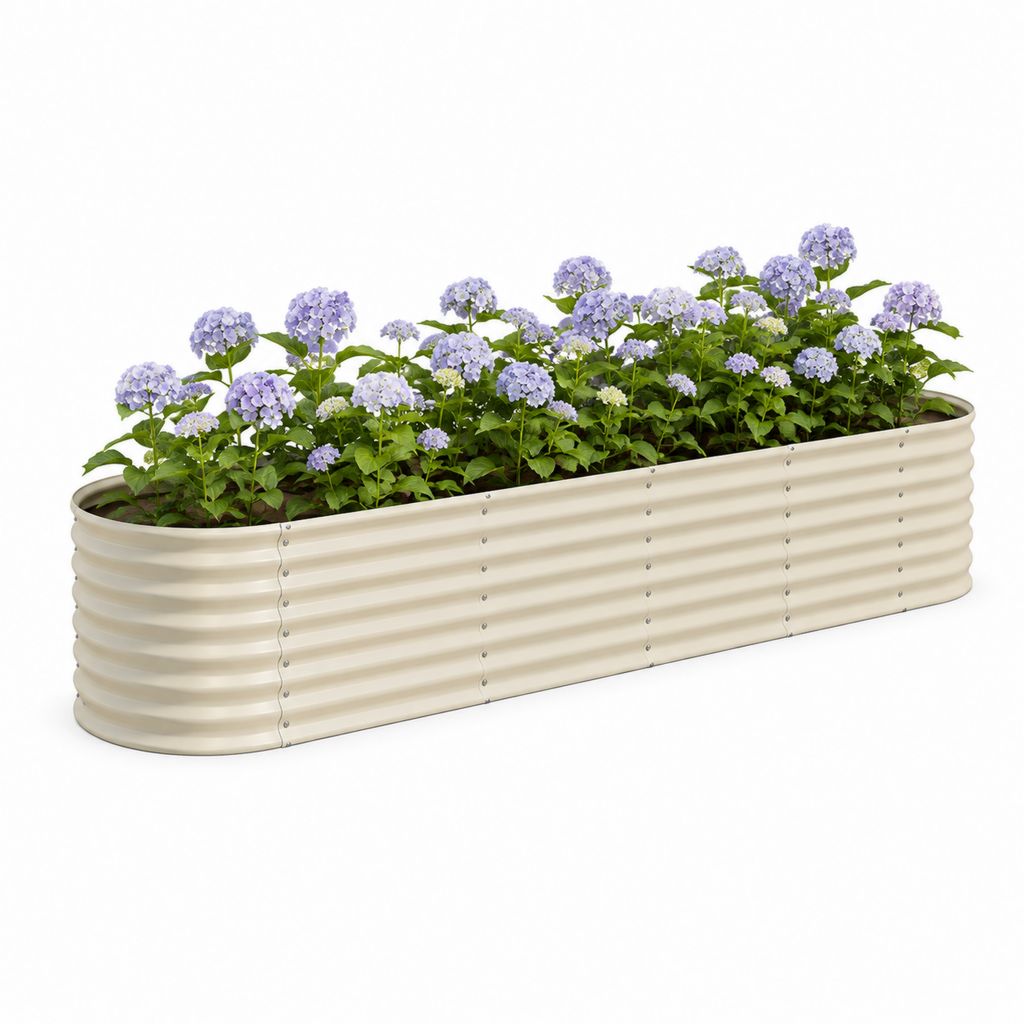Fioriera rialzata rettangolare da esterno in acciaio zincato, crema, 240 x 80 x 45 cm