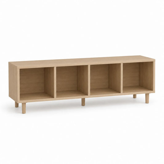 Mobile porta TV basso in legno con 4 vani aperti, rovere naturale, 160 × 40 × 60 cm