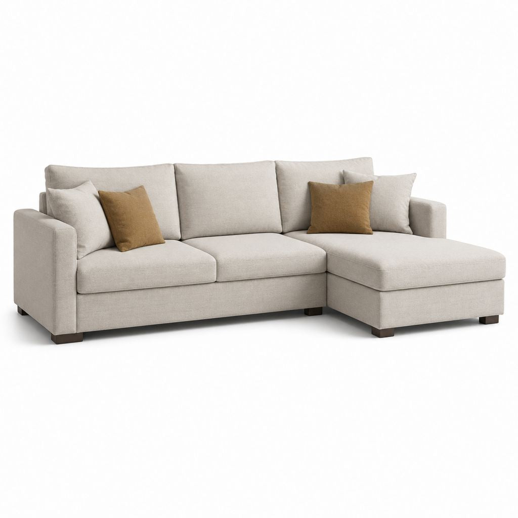 Divano angolare 3 posti con penisola destra in poliestere beige, 270 x 160 x 88 cm