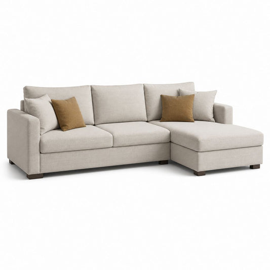 Divano angolare 3 posti con penisola destra in poliestere beige, 270 x 160 x 88 cm