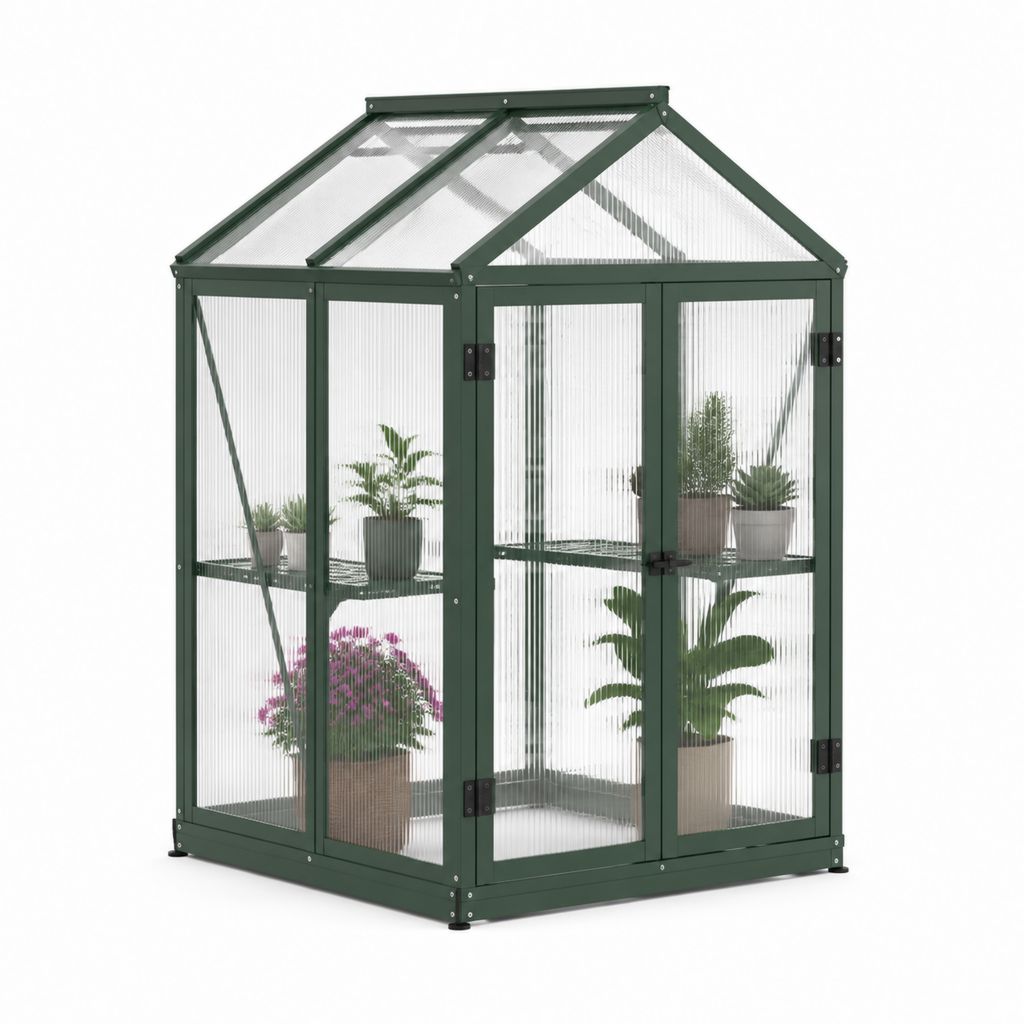 Serra rettangolare da esterno in policarbonato e alluminio verde scuro, 143 x 143 x 195 cm
