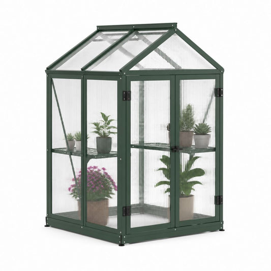 Serra rettangolare da esterno in policarbonato e alluminio verde scuro, 143 x 143 x 195 cm