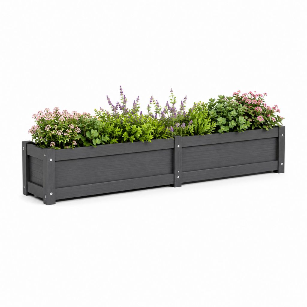 Confezione da 2 fioriere rettangolari rialzate in WPC antracite, 100 × 30 × 30 cm ciascuna