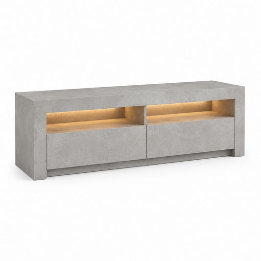 Mobile TV rettangolare con illuminazione LED in pannello truciolare melaminico grigio cemento, 180 x 40 x 65 cm