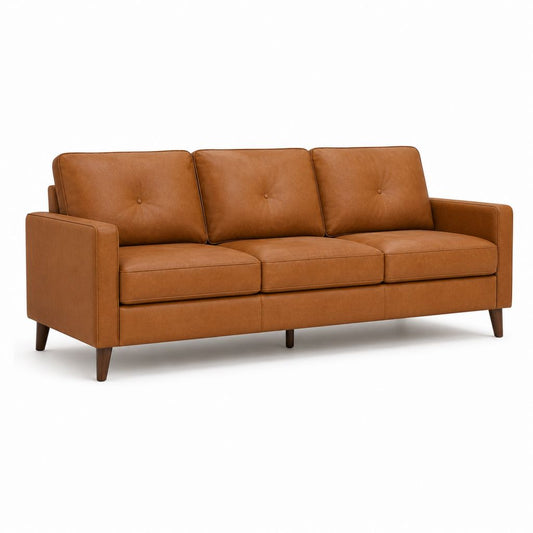 Divano rettangolare a 3 posti in similpelle marrone cognac, 205 × 84 × 82 cm