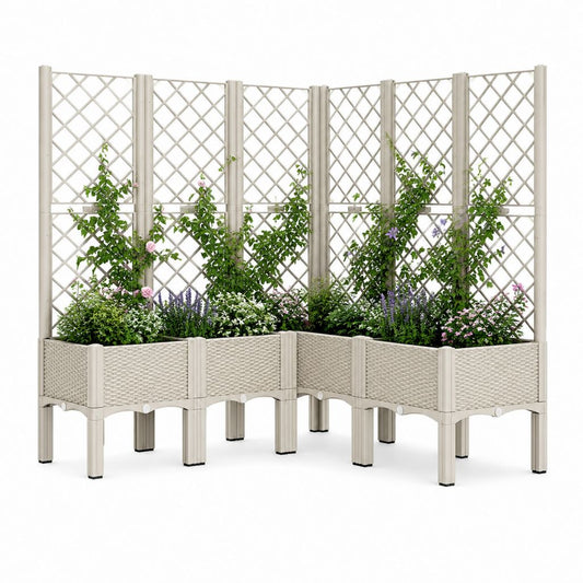 Set di 3 fioriere rialzate da esterno con graticcio in PP beige, 240 × 40 × 180 cm